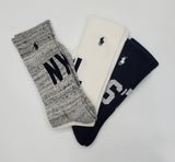 Nwt Polo Ralph Lauren 3 Pack Grey NY /White RL /Navy 67 Socks - Unique Style