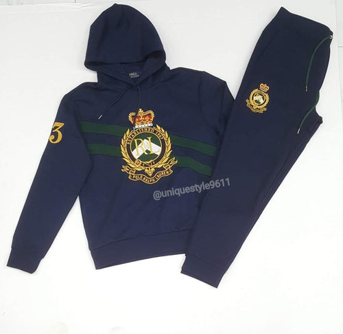 Nwt Polo Ralph Lauren Navy/Green Crest Pullover Hoodie with Matching Crest Joggers - Unique Style