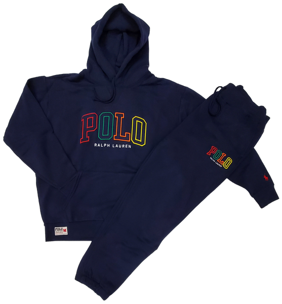 Nwt Polo Ralph Lauren Navy Pullover Color Spellout Hoodie with Matching Joggers - Unique Style