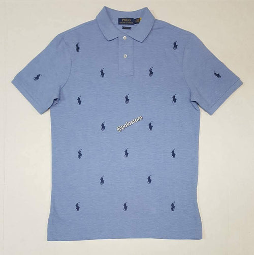 Nwt Polo Big & Tall Baby Blue Allover Small Pony Embroidered Classic Fit Polo - Unique Style