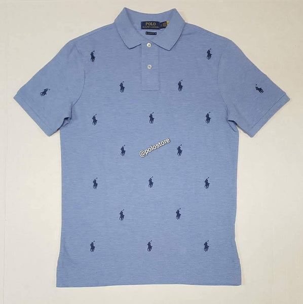 Nwt Polo Big & Tall Baby Blue Allover Small Pony Embroidered Classic Fit Polo - Unique Style