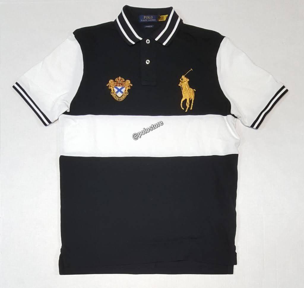 Nwt Polo Big & Tall Black/White with Gold Big Pony Embroidered Crest Polo