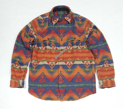 Polo Ralph Lauren Womens Shirt XL Brown Taupe Oxford Southwestern Azetec  Print