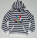 New Polo Ralph Lauren White/Navy Cross Flag Stripe Hoodie - Unique Style