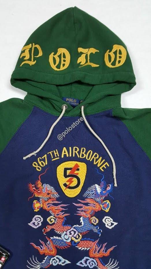 Nwt Polo Ralph Lauren Navy 867th Airborne Dragon Souvenir Embroidered Pullover Hoodie - Unique Style