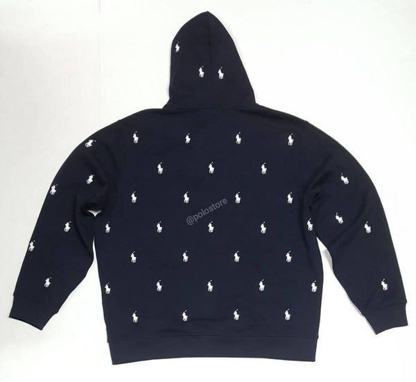 Nwt Polo Ralph Lauren Navy Blue Allover White Small Pony Embroidered Hoodie - Unique Style