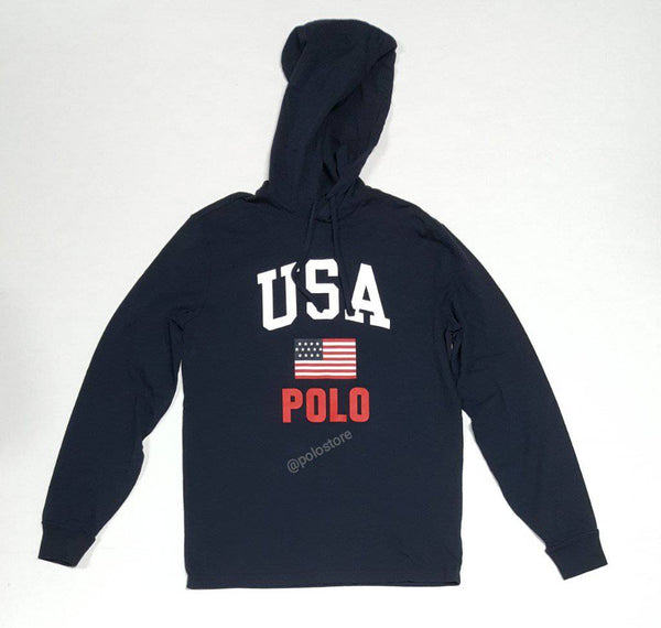 Nwt Polo Ralph Lauren Navy Polo USA Hoodie Long Sleeve Tee - Unique Style