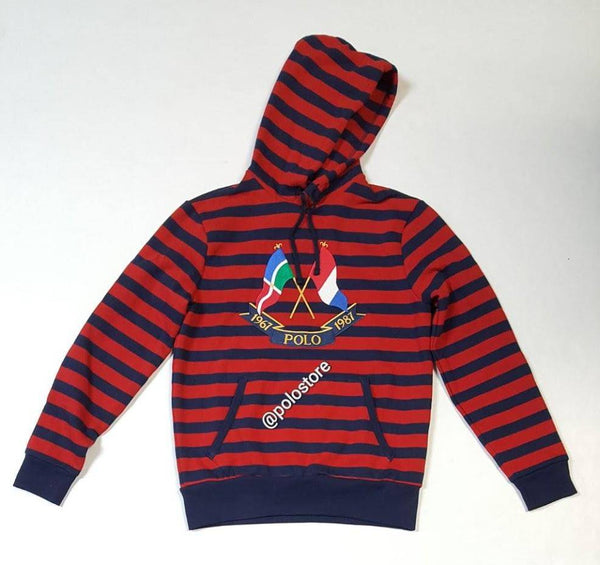 Nwt Polo Ralph Lauren Red/Navy Cross Flag Stripe Hoodie - Unique Style