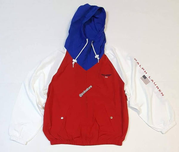 Nwt Polo Ralph Lauren White/Red  Polo Sport Zip Up Windbreaker Jacket - Unique Style
