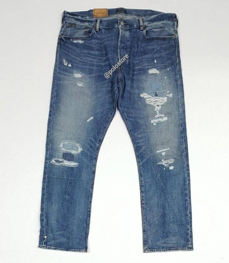 Nwt Polo Ralph Lauren Dark Blue Rips Classic Fit Rigid Jeans