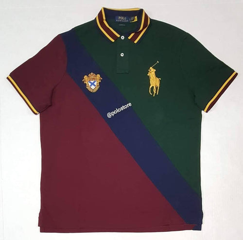 Nwt Polo Ralph Lauren Green/Navy/Burgundy Gold Big Pony Embroidered Crest Classic Fit Polo - Unique Style