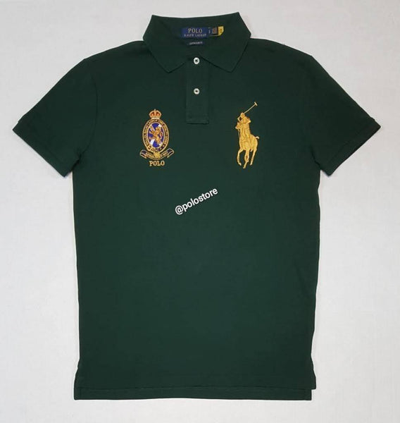 Nwt Polo Ralph Lauren Green with Gold Big Pony Embroidered Crest Custom Slim Fit Polo - Unique Style