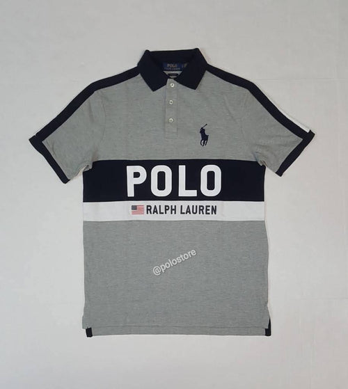 Nwt Polo Ralph Lauren Grey Big Pony American Flag Classic Fit Polo - Unique Style