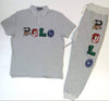 Nwt Polo Ralph Lauren Grey Polo Patch Spellout Custom Slim Fit Polo - Unique Style