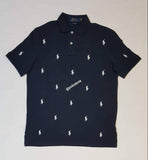 Nwt Polo Ralph Lauren Navy Allover Small Pony Embroidered Classic Fit Polo - Unique Style