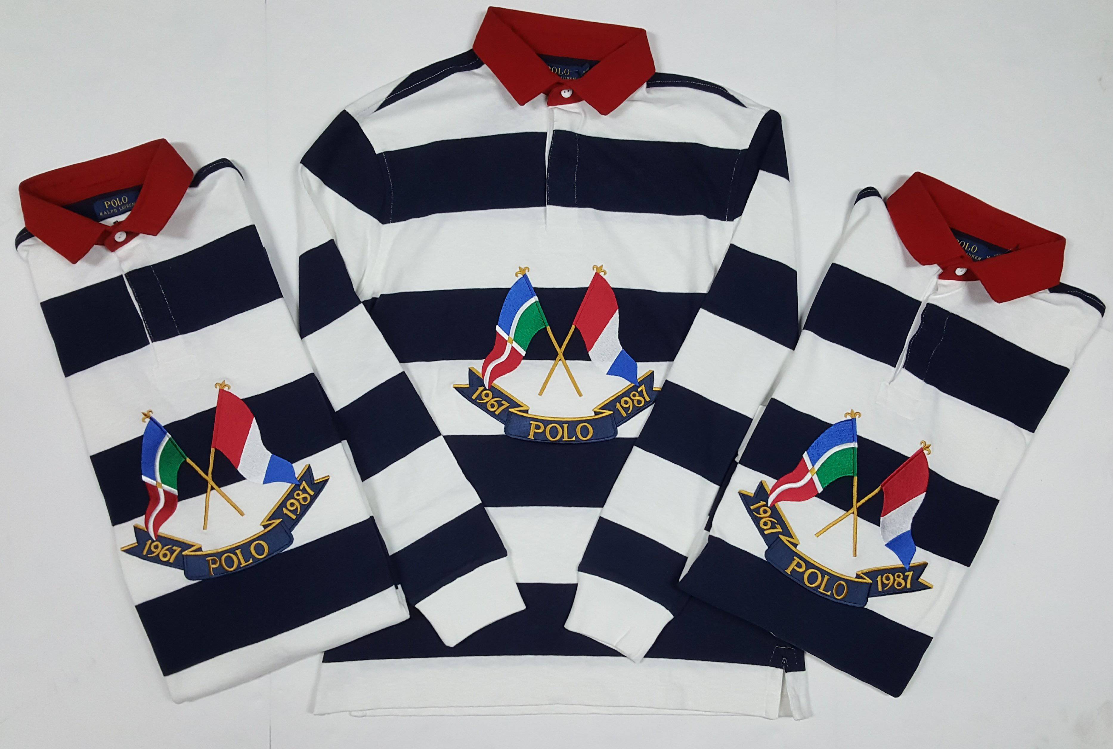 Nwt Polo Ralph Lauren Navy Cross Flags Stripe Classic Fit Rugby Unique Style