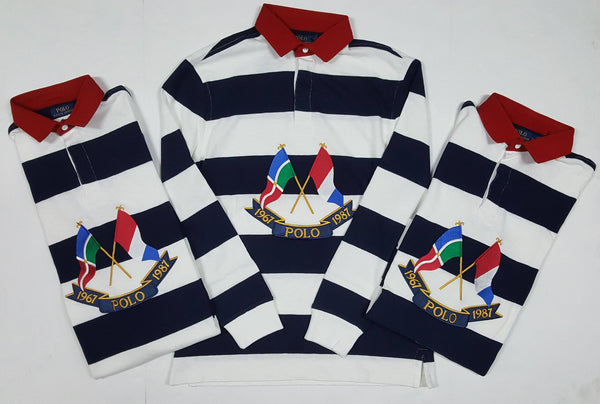Nwt Polo Ralph Lauren/Navy Cross Flags Stripe Classic Fit Rugby - Unique Style