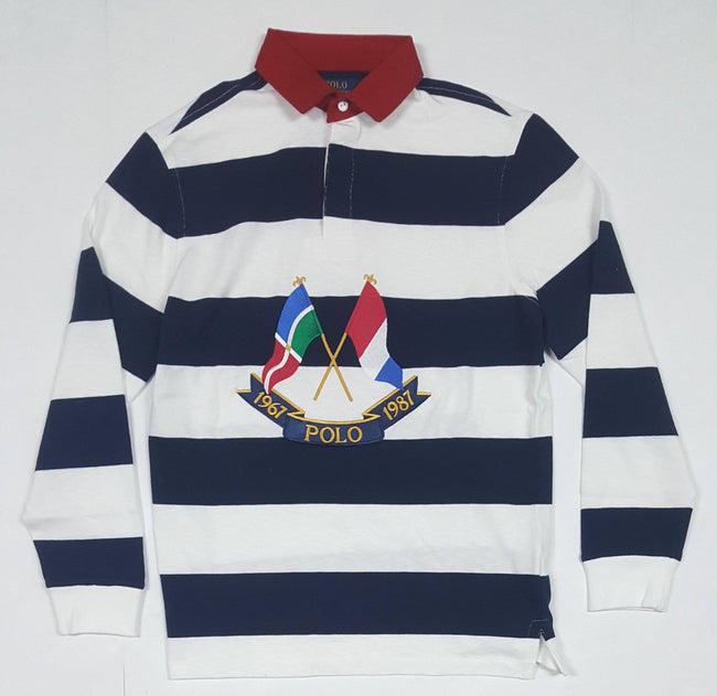 Nwt Polo Ralph Lauren/Navy Cross Flags Stripe Classic Fit Rugby - Unique Style