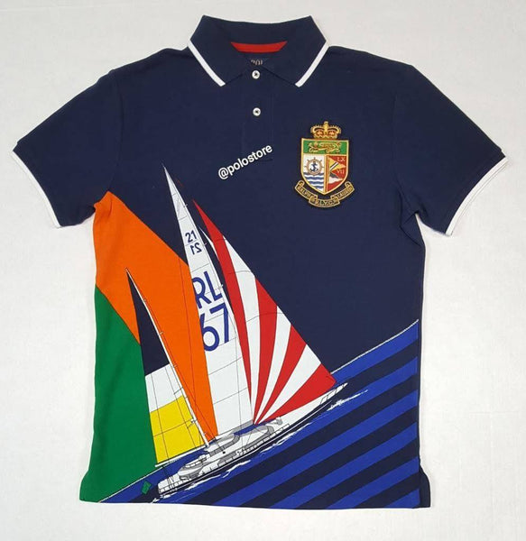Nwt Polo Ralph Lauren Navy Sail Boat Custom Slim Fit Polo - Unique Style