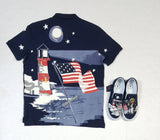 Navy sailor-themed Teddy Bear Polo Ralph Lauren short-sleeve polo shirt with classic fit and nautical design.