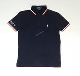 Nwt Polo Ralph Lauren Navy Spell Out On Sleeve & Collar Custom Slim Fit Polo - Unique Style