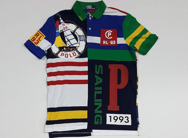 New Polo Ralph Lauren Patch Work CP-93 Classic Fit Polo shirt with colorful patchwork design, short sleeves, and classic collar.