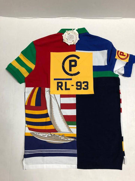 New Polo Ralph Lauren patchwork classic fit polo shirt with a collar and button placket, featuring unique patchwork design.