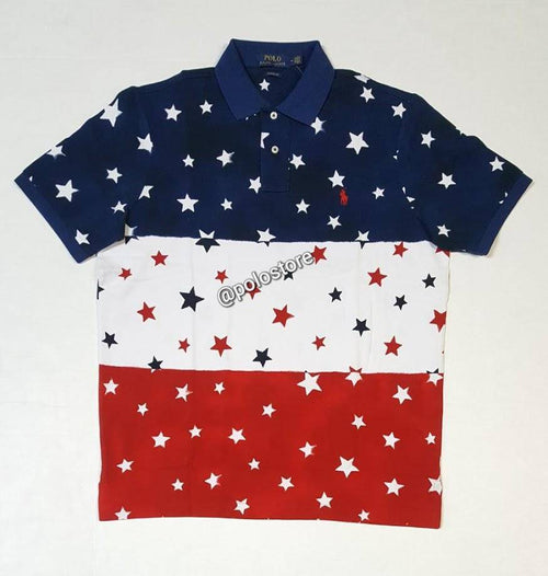 Nwt Polo Ralph Lauren Red/White/Blue Allover Print Star Classic Fit Polo - Unique Style