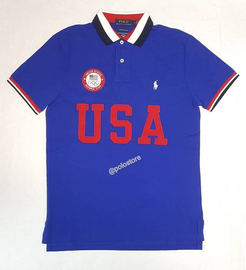 Nwt Polo Ralph Lauren Royal Blue USA Patch Olympics 2021 Custom Slim Fit Polo - Unique Style