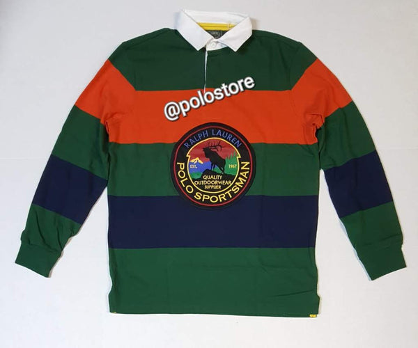 Nwt Polo Ralph Lauren Stripe Sportsman Patch Rugby - Unique Style