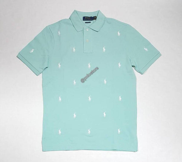 Nwt Polo Ralph Lauren Teal Allover Small Pony Embroidered Classic Fit Polo - Unique Style