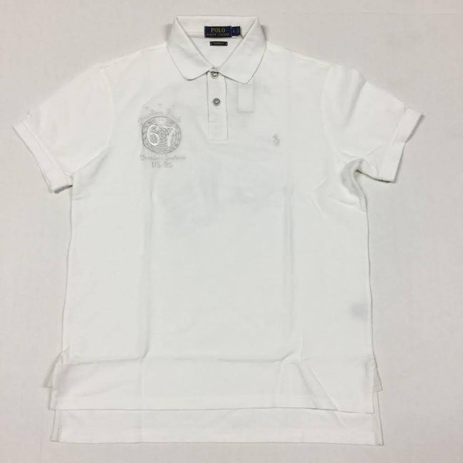 NWT POLO RALPH LAUREN WHITE 371ST INFANTRY REGIMENT 1967 DRAGON EMBROIDERED CUSTOM FIT SHORT SLEEVE POLO - Unique Style
