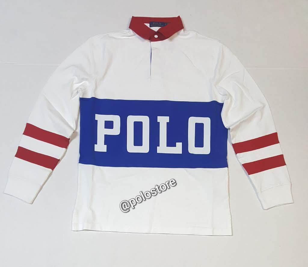 Nwt Polo Ralph Lauren White/Red/Royal Polo Track Classic Fit Rugby