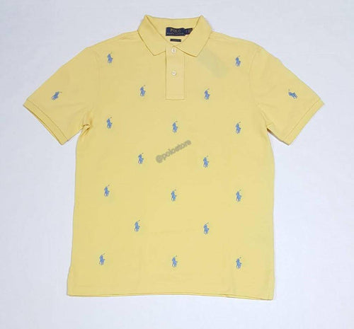 Nwt Polo Ralph Lauren Yellow Allover Small Pony Embroidered Classic Fit Polo - Unique Style