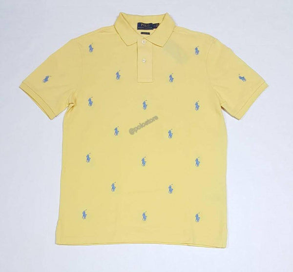 Nwt Polo Ralph Lauren Yellow Allover Small Pony Embroidered Classic Fit Polo - Unique Style