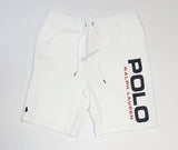 Nwt Polo Ralph Lauren White Logo Spellout Small Pony Double Knit Shorts - Unique Style