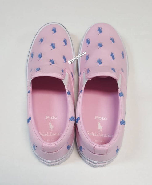 Nwt Polo Ralph Lauren Pink Allover Pony Slip On Sneakers - Unique Style