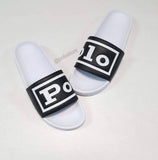Nwt Polo Ralph Lauren White Black Spellout Slides - Unique Style