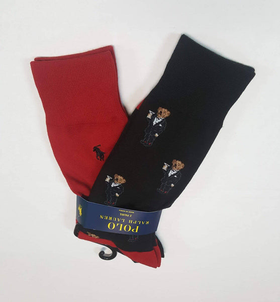 Nwt Polo Ralph Lauren Black Martini Allover Teddy Bear Socks - Unique Style