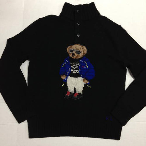 NWT POLO RALPH LAUREN BLACK WOOL RLX TEDDY BEAR MOCKNECK SWEATER - Unique Style