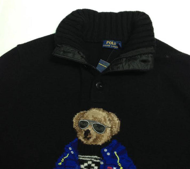 NWT POLO RALPH LAUREN BLACK WOOL RLX TEDDY BEAR MOCKNECK SWEATER - Unique Style