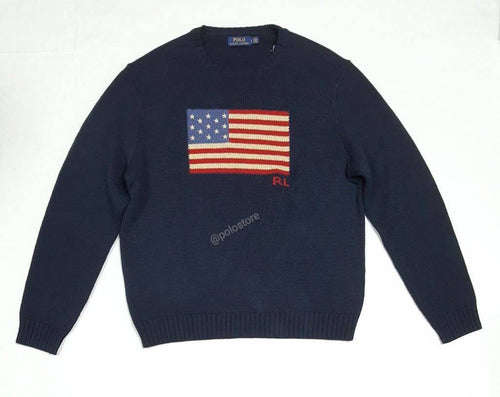 Nwt Polo Ralph Lauren Navy Blue American Flag Cotton Sweater - Unique Style