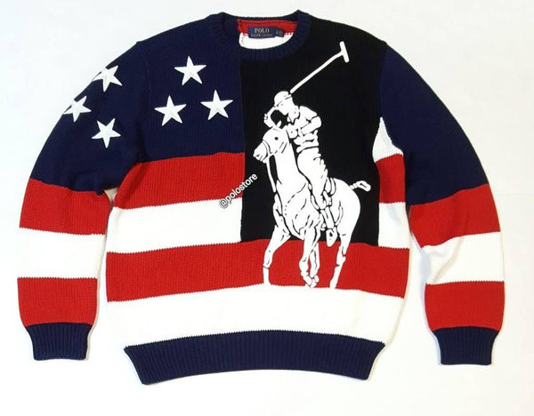 Nwt Polo Ralph Lauren Navy/Red Big Pony American Flag Star Sweater - Unique Style