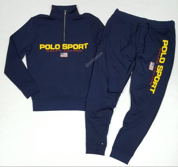 Nwt Polo Ralph Lauren NavyPolo Sport Spell Out Fleece Half Zip Sweatshirt - Unique Style