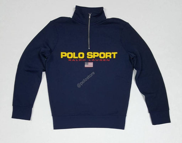 Nwt Polo Ralph Lauren NavyPolo Sport Spell Out Fleece Half Zip Sweatshirt - Unique Style