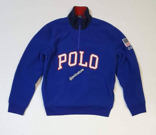 Nwt Polo Ralph Lauren Royal Blue 2020 Spellout Fleece Half Zip Sweatshirt - Unique Style
