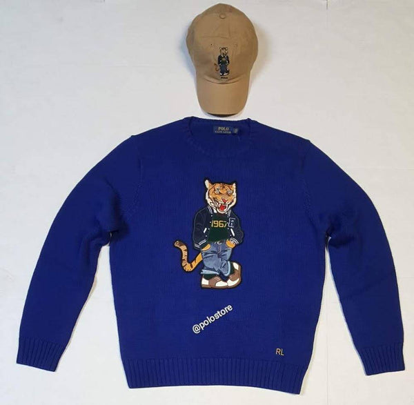 Nwt Polo Ralph Lauren Royal Blue Tiger Patch Sweater - Unique Style