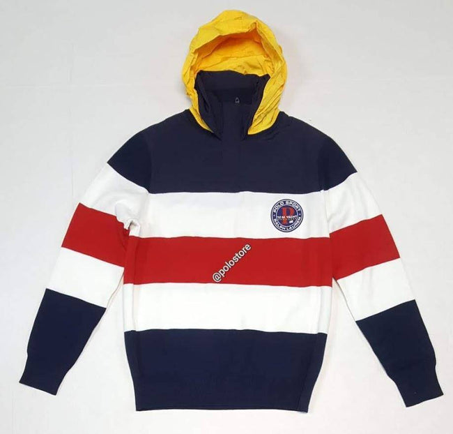 Nwt Polo Ralph Lauren White/Red/Navy Polo Sport 12M Yacht Hooded Knit Sweatshirt - Unique Style