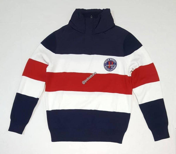 Nwt Polo Ralph Lauren White/Red/Navy Polo Sport 12M Yacht Hooded Knit Sweatshirt - Unique Style