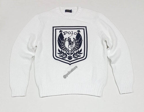 Nwt Polo Ralph Lauren White Uni Crest Embroidered Classic Fit Sweater - Unique Style